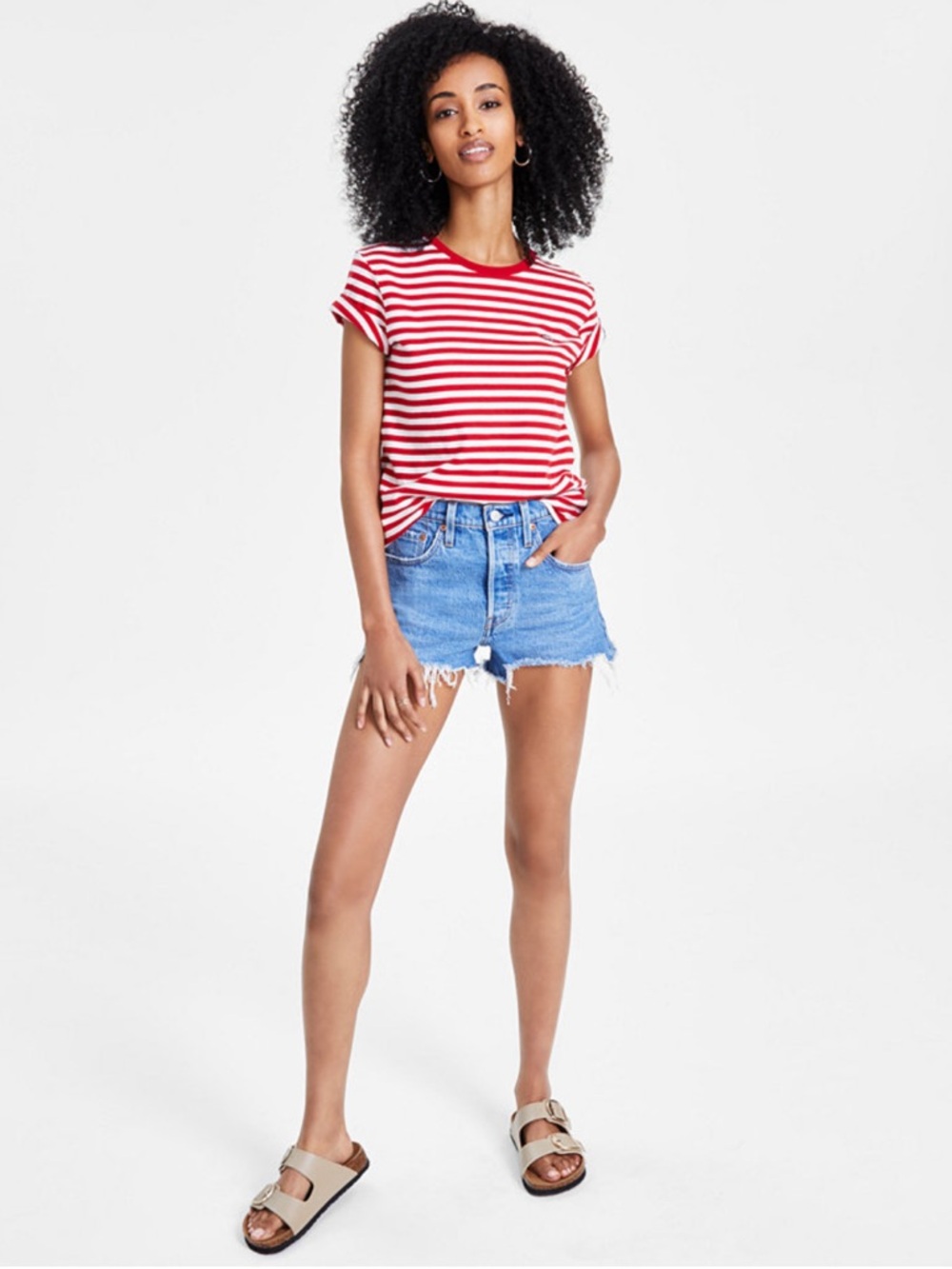Levi's 501 Light Wash Button Fly Cotton High Rise Frayed Cutoff Shorts (CdlG-X)